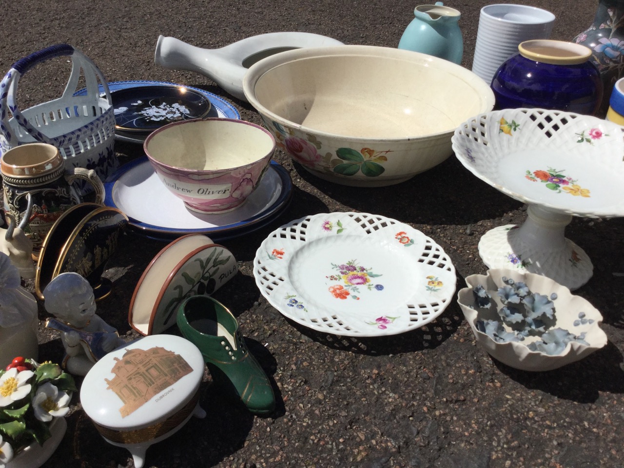 Miscellaneous ceramics including a Victorian Sunderland bowl, Maling, vases, a Minton floral