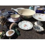 Miscellaneous ceramics including a Victorian Sunderland bowl, Maling, vases, a Minton floral