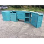 A quantity of painted cupboards and shelf units from a fitted kitchen, with moulded panelling. (A
