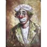 Kelly, contemporary oil on canvas, study of a clown, signed, unframed. (18in x 24in)