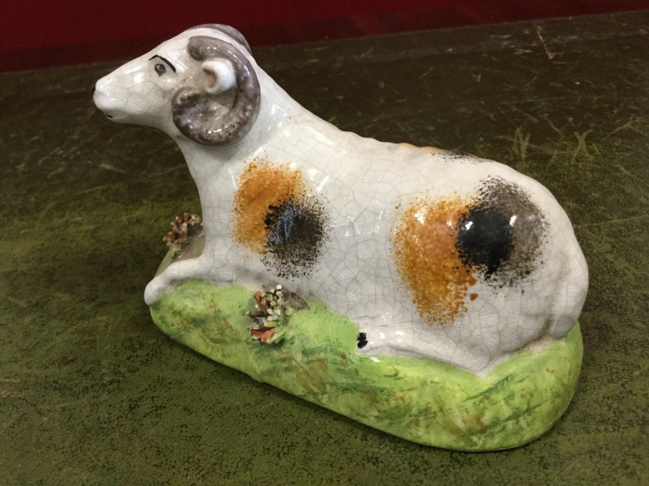 An early nineteenth century Staffordshire ram on rectangular rounded naturalistic base with - Image 2 of 3