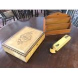 A Victorian inlaid lined sewing box with foliate scrolled rosewood marquetry to lid; and a mauchline