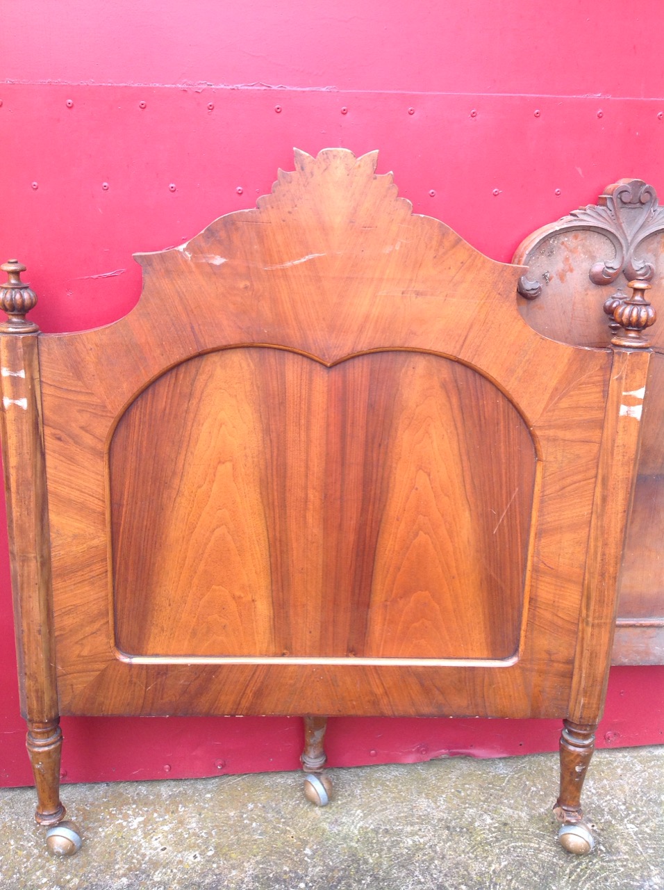 A Victorian carved walnut single bed, the head & tailboard with foliate scrolled crests, having - Image 2 of 3