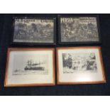 A pair of Norman Wilkinson monochrome marine etchings - framed; and a pair of Barnum & Baileys