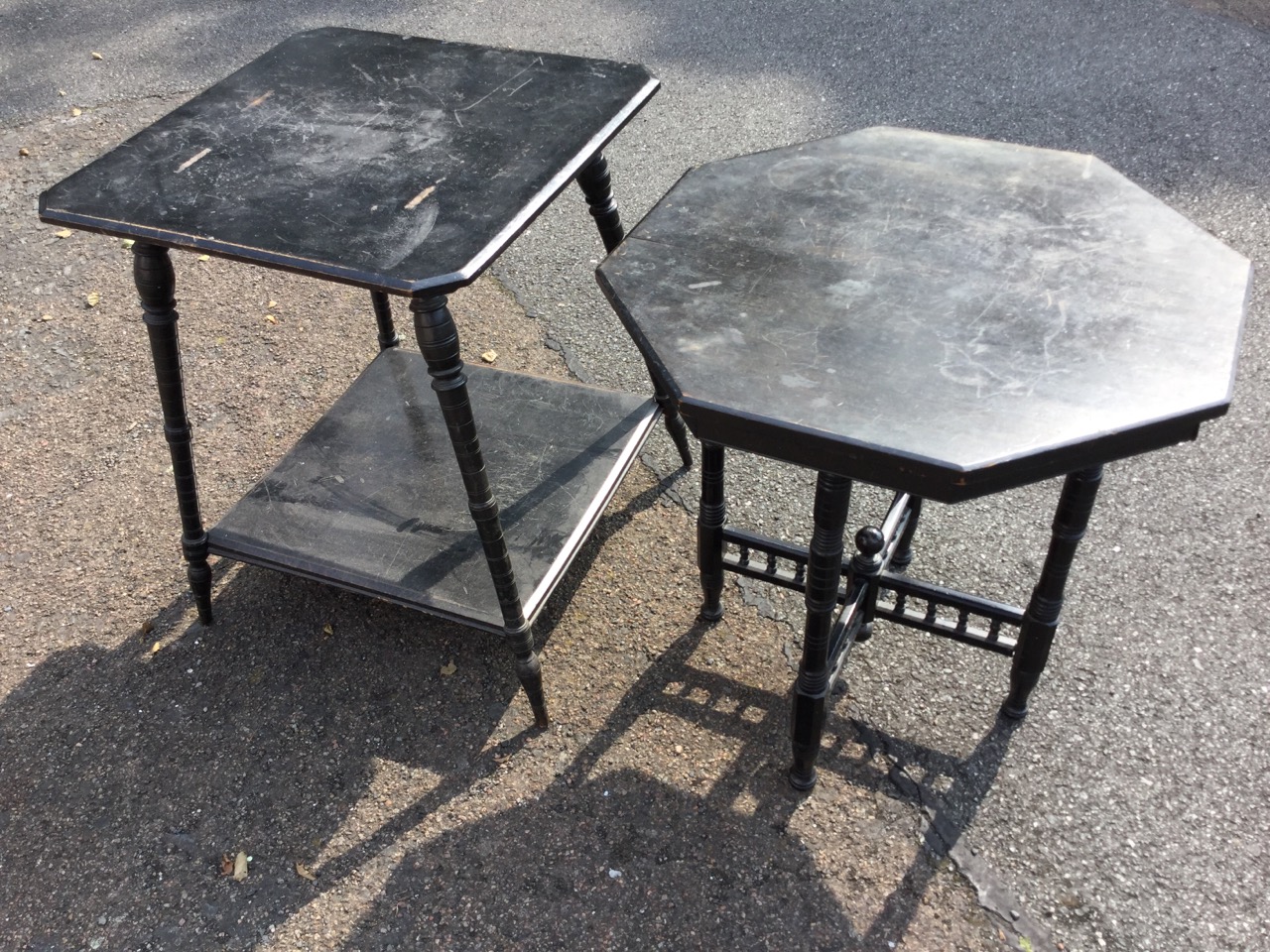 An late Victorian ebonised occasional table, the square top with canted corners raised on angled - Image 3 of 3