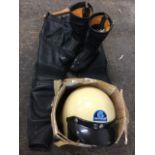 1979 motor biking gear - a boxed Centurian helmet, a pair of Frank Thomas size 8 leather boots,