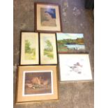 Miscellaneous pictures including a pair of George Oyston landscape prints, the Queen, a Briggs oil
