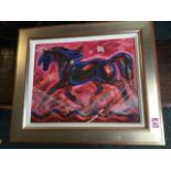Terry Barron Kirkwood, oil on canvas, horse study titled Crimson Star to verso, signed with
