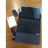 A Linx 12.5in 4G tablet, with detachable keyboard, charger and mouse, having instruction booklet and