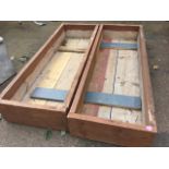 A pair of large 5ft rectangular garden planters, made up from thick scaffolding boards. (58in) (2)