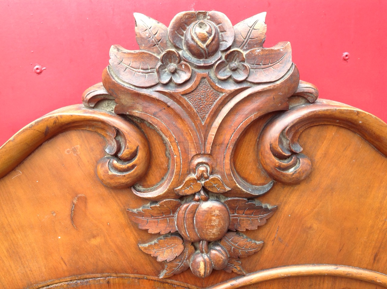 A Victorian carved walnut single bed, the head & tailboard with foliate scrolled crests, having - Image 3 of 3