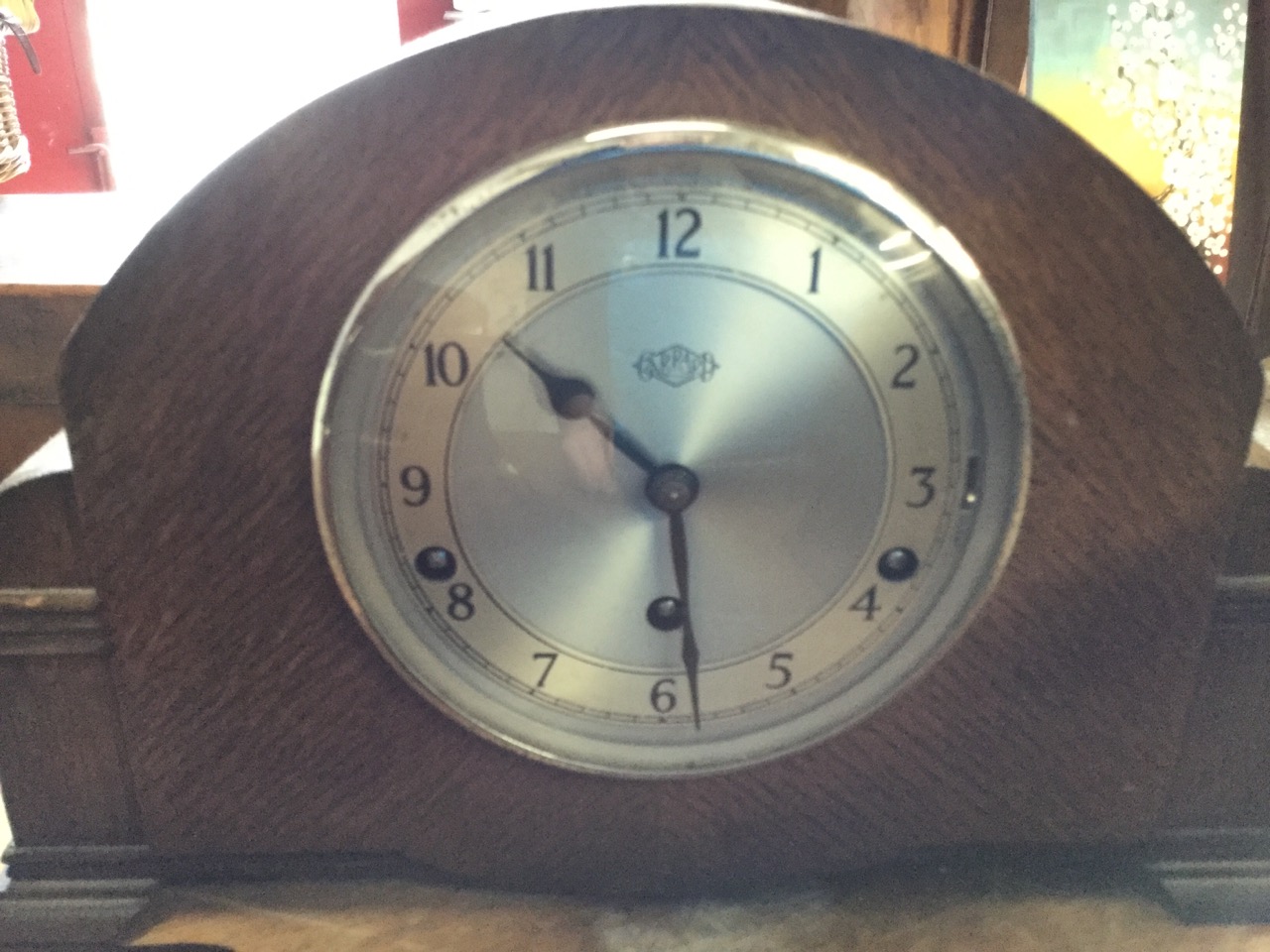 A 30s oak cased Smiths Enfield mantle clock with silvered chapter ring under convex glass; another - Image 3 of 3