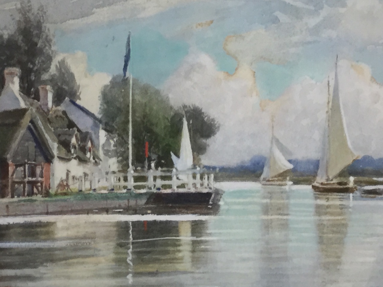 Charles M Wigg, watercolours, a pair, Horning Ferry with hostelry and figures by lock, and another - Image 3 of 3