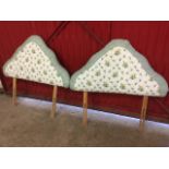 A pair of 3ft single bed arched headboards, upholstered in printed cotton with pleated borders. (