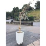 An artificial apple blossom tree in square tapering pot. (98in)