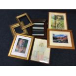 A Victorian cushion moulded rosewood frame; and six other frames, prints, etc. (7)