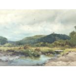 Wycliffe Egginton, watercolour, river landscape with bridge, signed, inscribed verso On Dunster