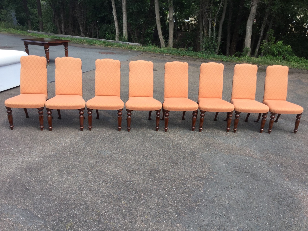 A set of eight Georgian style upholstered mahogany dining chairs, the shaped padded brass studded - Image 2 of 3