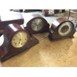A 30s oak cased Smiths Enfield mantle clock with silvered chapter ring under convex glass; another