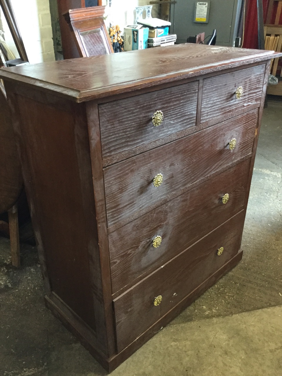 A late Victorian oak chest of drawers, with moulded top above two short and three long graduated - Image 2 of 3