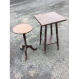 A circular tray top mahogany wine table on twisted turned column with tripartite legs; and a