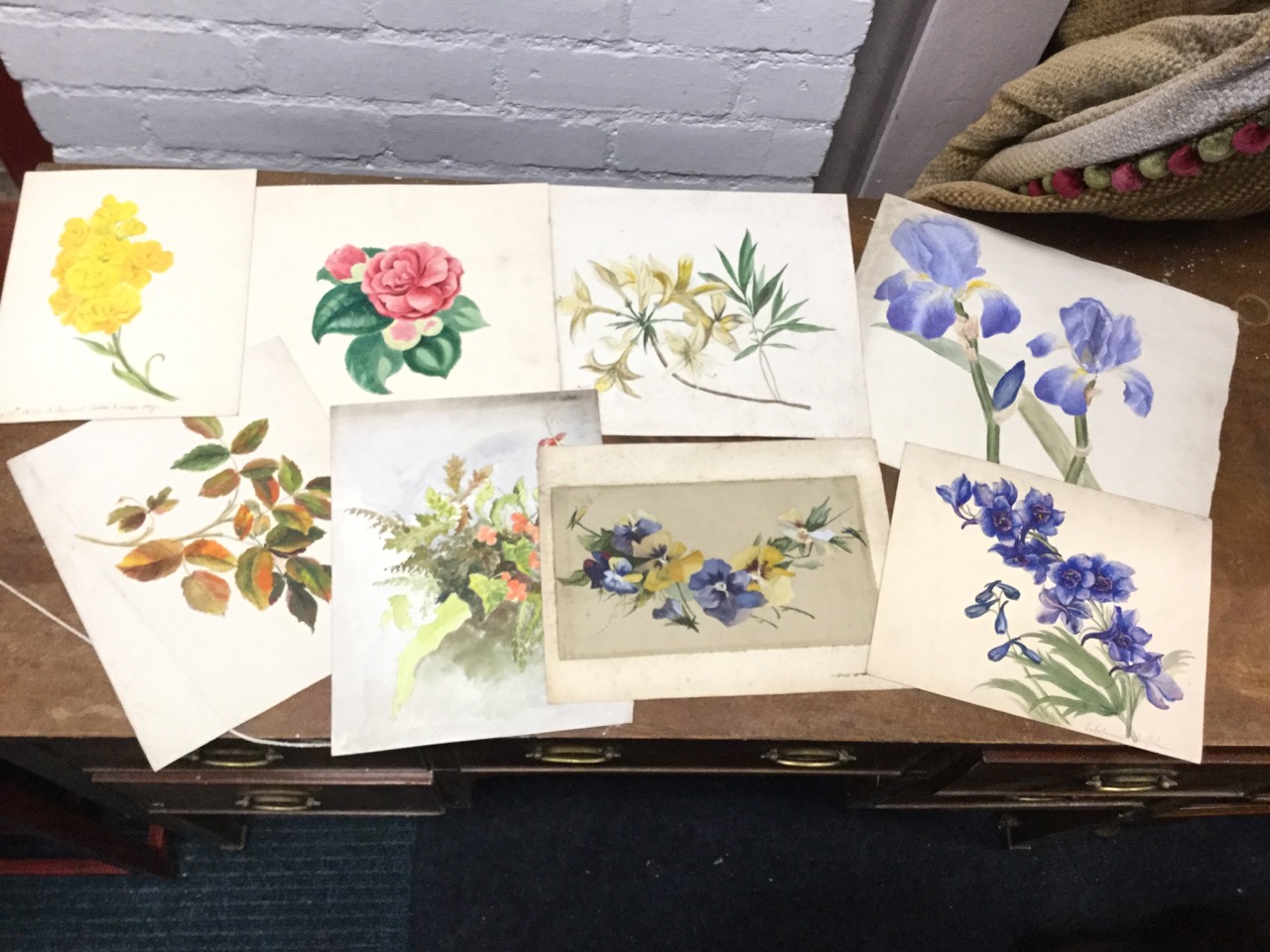 Seymour Gordon Cummings, two signed floral watercolours dated 1839; and six other nineteenth century