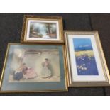 A Russel Flint print depicting two European ladies, mounted & gilt framed; a modern framed John