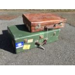 An Edwardian leather suitcase with chromed mounts; and an Astral aluminium suitcase with leather