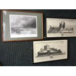 A pair of framed monochrome Buck prints after the eighteenth century - Warkworth & Dunstanburgh; and