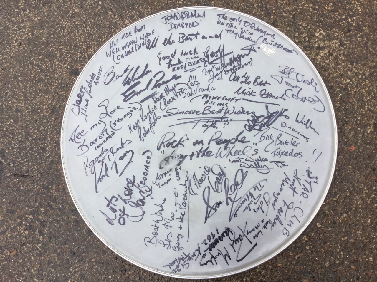 A 60s drum skin signed by the famous Star Club of Hamburg performers and promoters including Horst