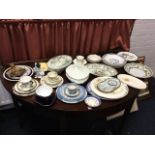 Miscellaneous ceramics including a Worcester floral butterfly plate, Victorian tureens & covers,