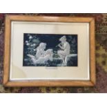 A late Victorian woven Coleman silk picture depicting cherubs in garden titled Moonlight Melody, the