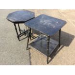 An late Victorian ebonised occasional table, the square top with canted corners raised on angled