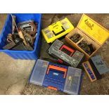 Various old tools including a boxed Record multi-plane, three toolboxes with various tools &