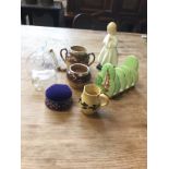 Miscellaneous ceramics & glass including two Doulton stoneware sprigwork pots with hallmarked silver