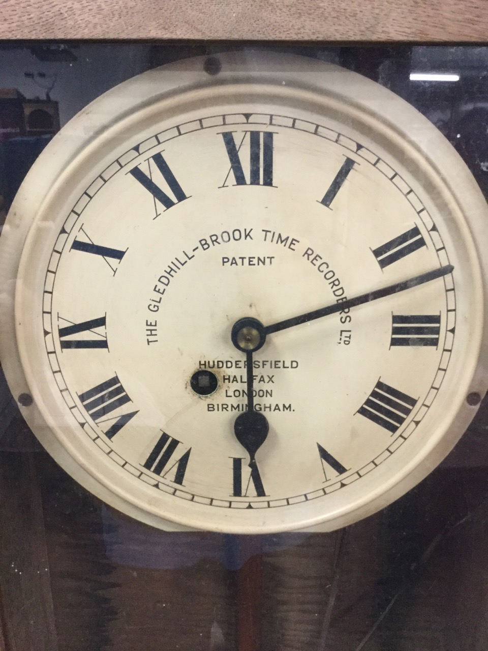 An oak cased time recording clock by The Gledhill-Brook Time Recorders Ltd, the dial with roman - Image 2 of 3