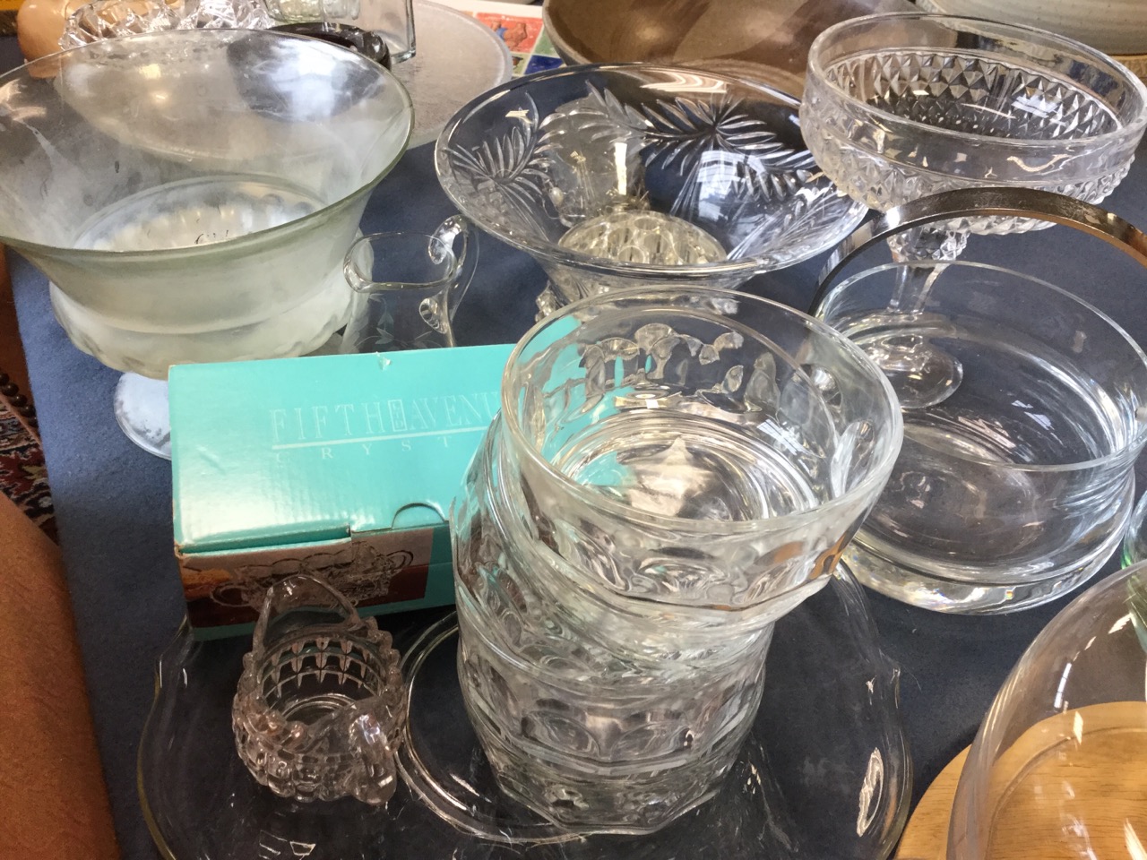 Miscellaneous glass including fruit bowls, platters, a ruby ashtray, bowls, vases, a dessert set, - Image 2 of 3