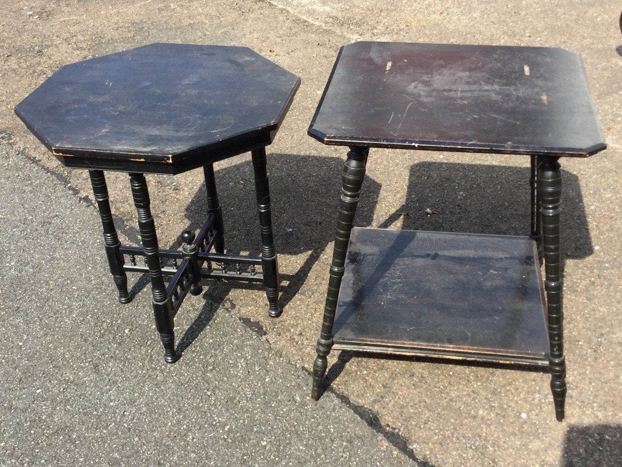 An late Victorian ebonised occasional table, the square top with canted corners raised on angled - Image 2 of 3