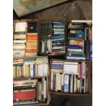 Six boxes of books including novels, Penguins, reference, art, opera, paintings, sets, classics,