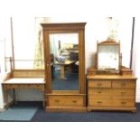 A Victorian ash Cope & Collinson three-piece bedroom suite, the washstand with marble top and