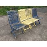 A set of four Kewdog painted teak dowel-jointed garden chairs, with slatted backs & seats - folding.