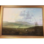 Robert Ritchie, oil on canvas, Cheviot landscape with sheep in foreground, signed, labelled & titled