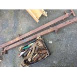 Miscellaneous tools including a pair of sash cramps, a spokeshave, punches, chisels, a small