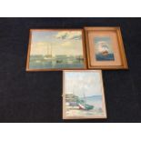 G Thomson, watercolour, tall ship in full sail on choppy sea, signed, laid down in gilt frame; oil