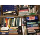 Six boxes of books including novels, history, reference, Scotland, some French & German,