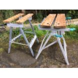 Two folding workbench tables with wood vice tops - Master 400 & Bench 'n' Vice. (2)