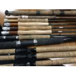 Various bits of carbon fibre fishing rods including three Powerhead salmon rods, a John Wilson