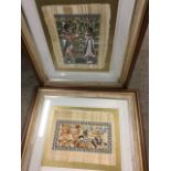 A pair of Egyptian papyrus style paintings, hunting lions and King Tutankhamen etc, the signed