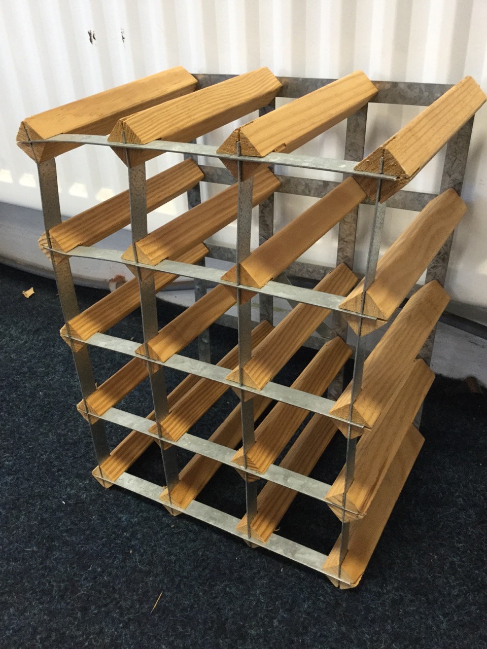 Four wine racks with galvanised rails and square pine spacers - to house 96 bottles. (4) - Image 2 of 3