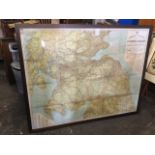 A large framed early C20th commercial & political Map of Southern Scotland and Adjacent English